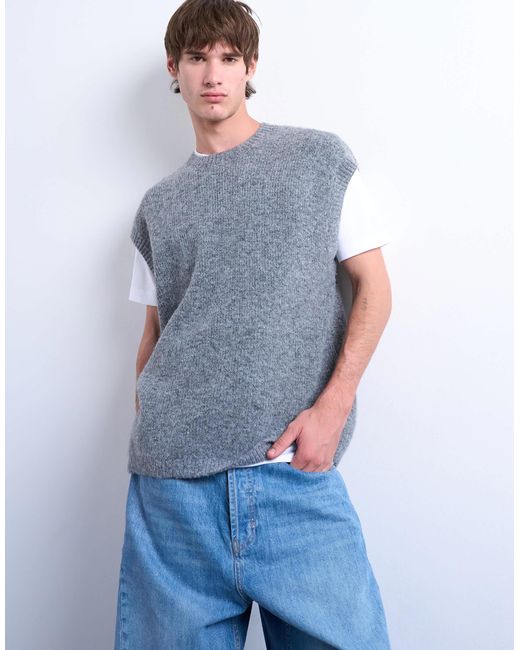 Topman Blue Oversized Fit Knitted Crew Neck Tank for men