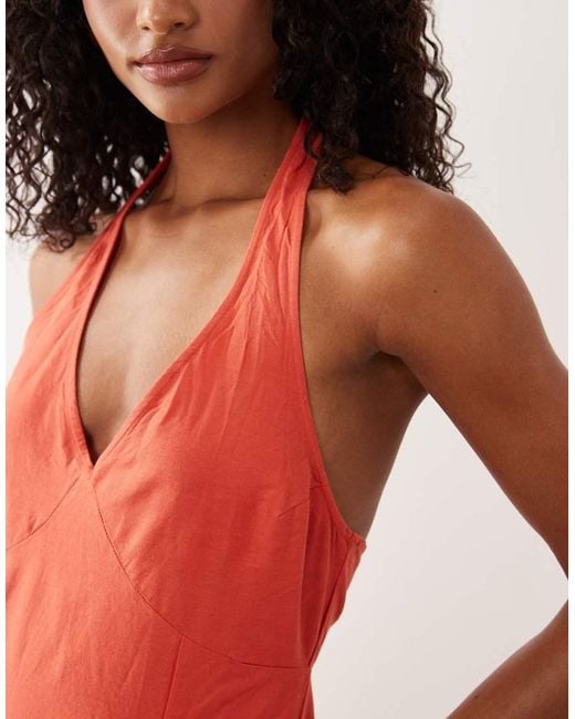 New Look Red Halter Neck Seam Detail Midi Dress
