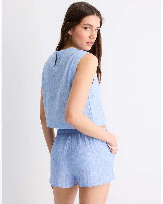 Stradivarius Blue Rustic Shorts With Metallic Thread