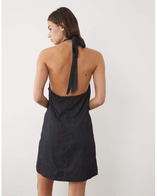 Mango Natural Denim Halterneck Mini Dress