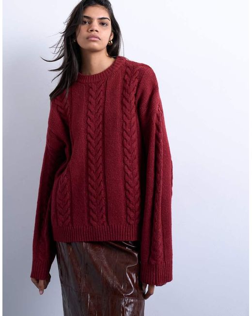 TOPSHOP Gebreide Oversized Trui Met Kabelpatroon En Brede Ribbels