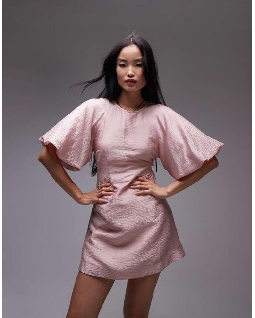 & Other Stories Brown Mini Round Neck Dress With Puff Sleeves