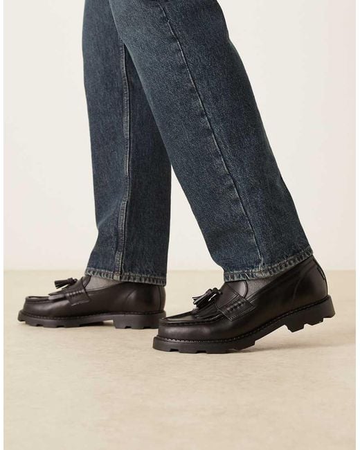 Pompeii UK Blue Pompeii Modena Leather Tassel Loafers for men