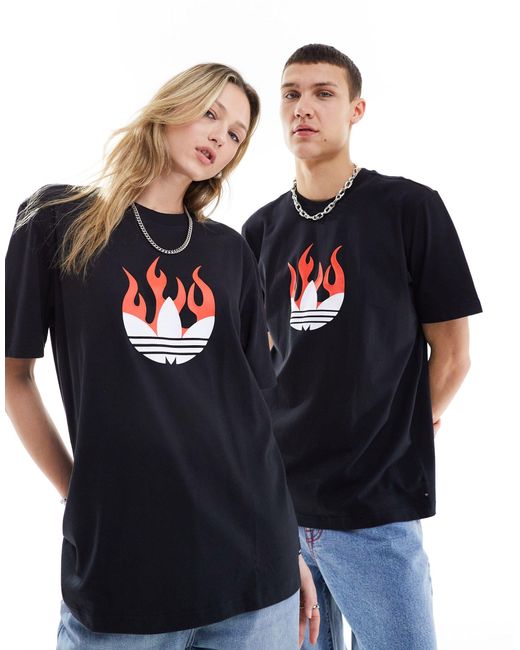 T-shirt nera unisex con logo del trifoglio di Adidas Originals in Blue