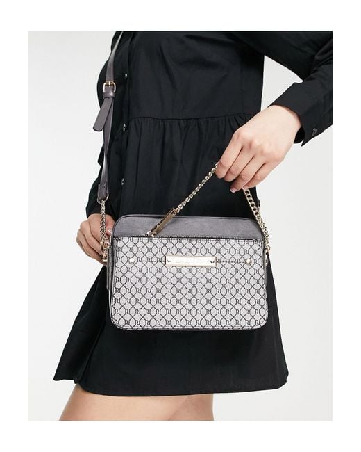 River Island Chain Front Monogram Crossbody Bag in Gray (Black) Lyst