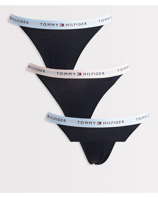 Tommy Hilfiger Blue Essential Cotton 3 Pack Tanga Thongs