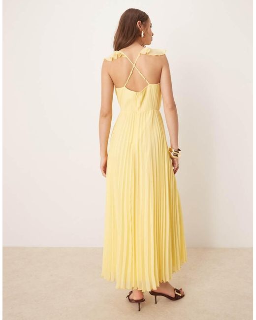 Vestito Midi Avvolgente Con Volant A Pieghe Giallo Limone di ASOS in Yellow
