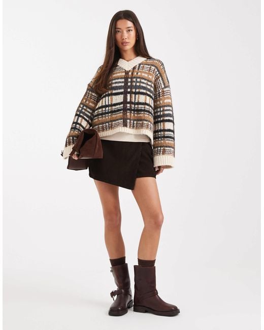 ASOS Gray Brushed Check High V Jumper