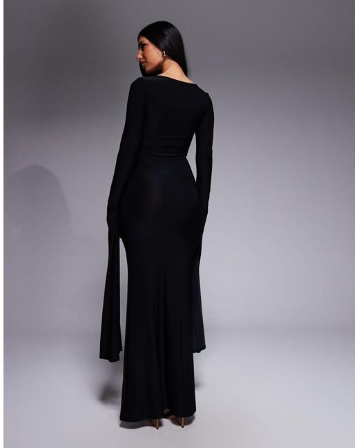 ASOS Black Scoop Neck Maxi Dress With Exaggerated Drape Floor Length Sleeve