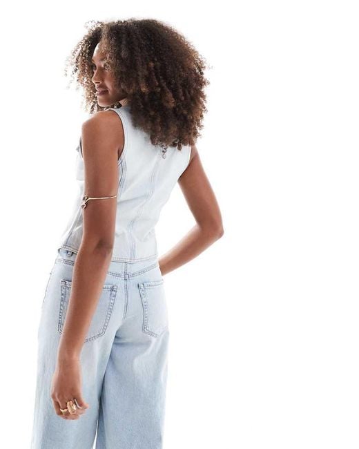 New Look White Denim Waistcoat