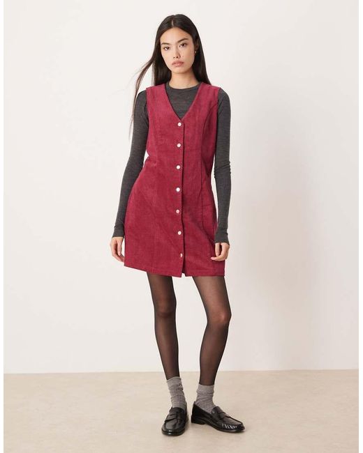 Threadbare Red Cord Button Front Mini Dress