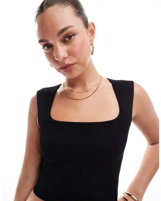 Stradivarius Black Square Neck Knit Crop Top