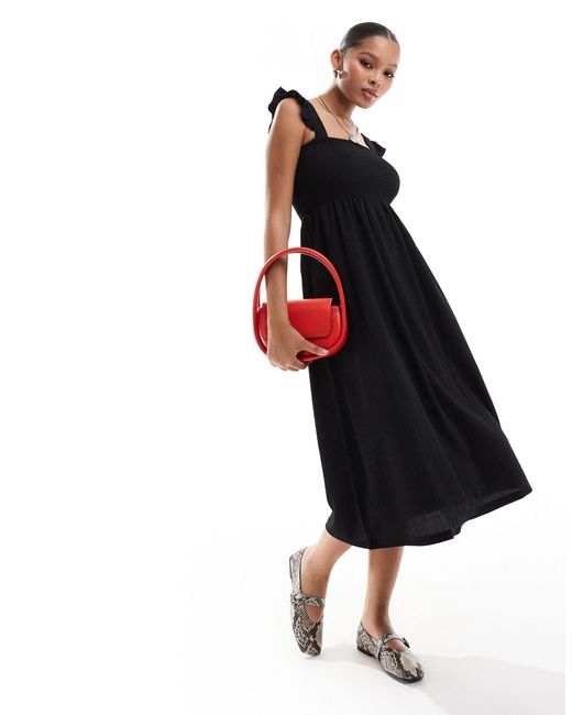Pieces Black Textured Jersey Frill Strap Maxi Dress