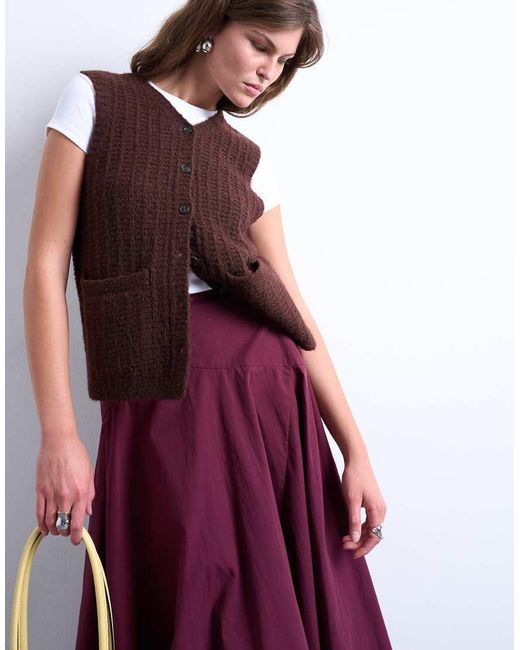Chaleco Marrón Con Bolsillo De Punto Calado De TOPSHOP de color Purple