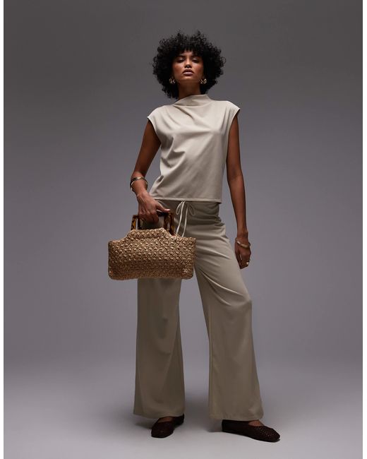 Pantalon large d'ensemble noué à la taille en polyamide - beige Mango en coloris Gray