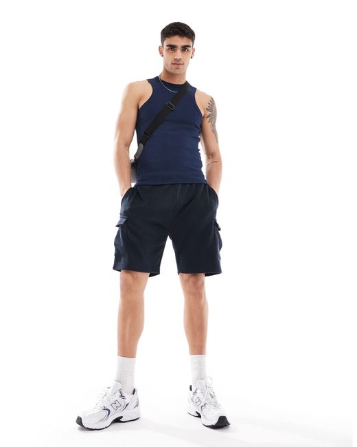 ASOS Blue Muscle Fit Ribbed Racer Neck Tank Top for men