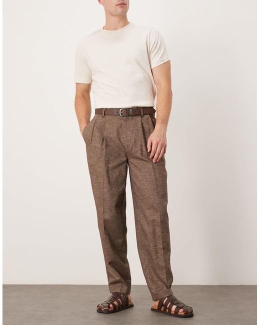 Pantalon fuselé oversize et élégant avec double pince aspect lin - marron ASOS pour homme en coloris Natural