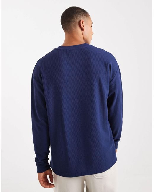 ASOS Blue Relaxed Long Sleeve T-shirt With Chest Embroidery for men