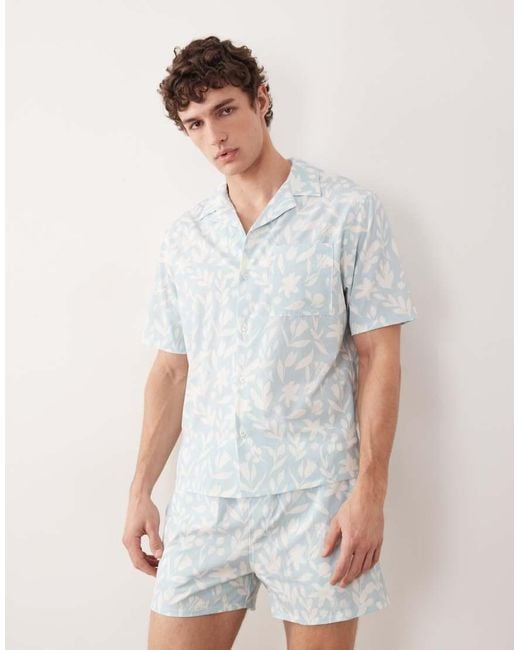 Free Society White Leaf Print Short Sleeve Beach Shirt for men