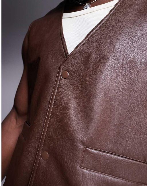 ASOS Gilet Van Imitatieleer in het Brown voor heren
