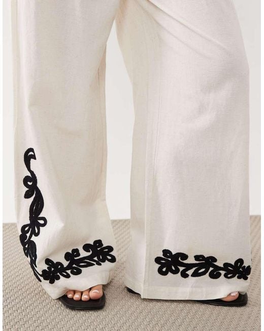 Vila White Embroidered Wide Leg Trouser Co-ord