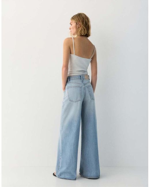 Pull&Bear Blue Wide-leg Jeans With Seams