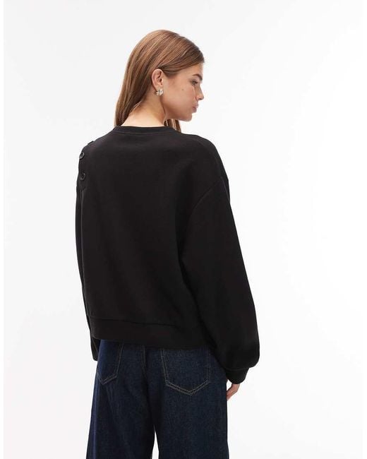 ASOS Black Supersoft Button Shoulder Detail Sweatshirt