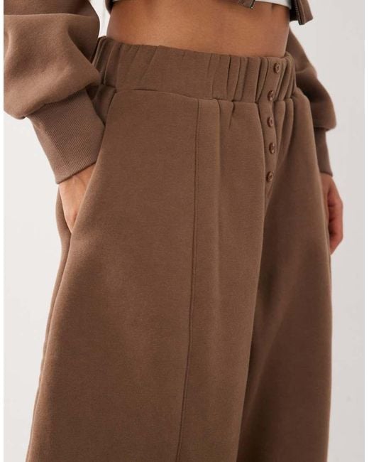 Wanderdoll Brown Sloane Premium Cotton Blend Button Front Detail Barrel Leg Trackies