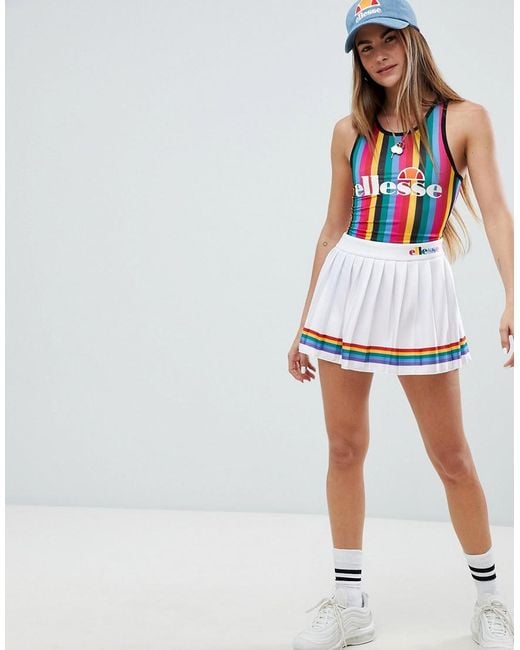 Ellesse White Tennis Skirt With Rainbow Pleats