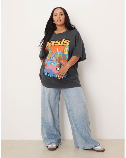 ASOS Blue Asos Design Curve Oversized T-shirt With Oasis Licence Graphic