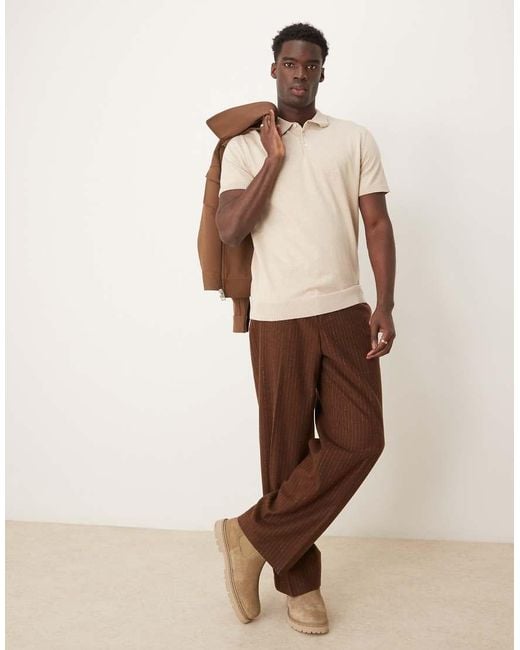 SELECTED Natural Knitted Polo Shirt for men