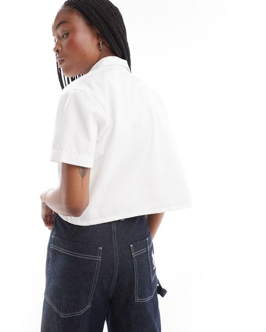 Dickies White Cropped Work Shirt With Pockets
