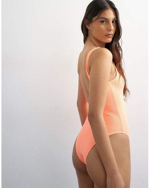 TOPSHOP Red Athens Ribbed Swimsuit