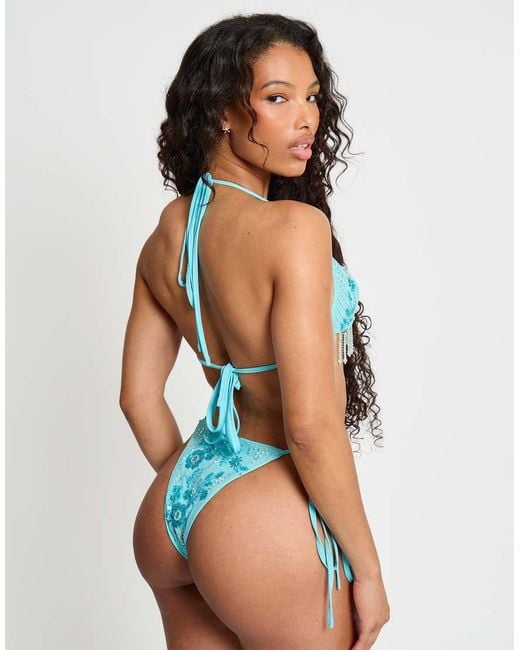 Public Desire Blue Beaded Embelished Bikini Top