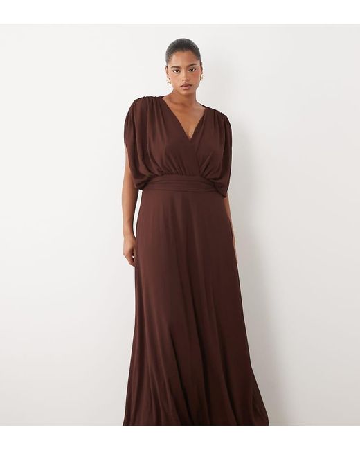 Tfnc Plus Brown Tfnc Bridesmaid Plus Pleated Chiffon Maxi Dress