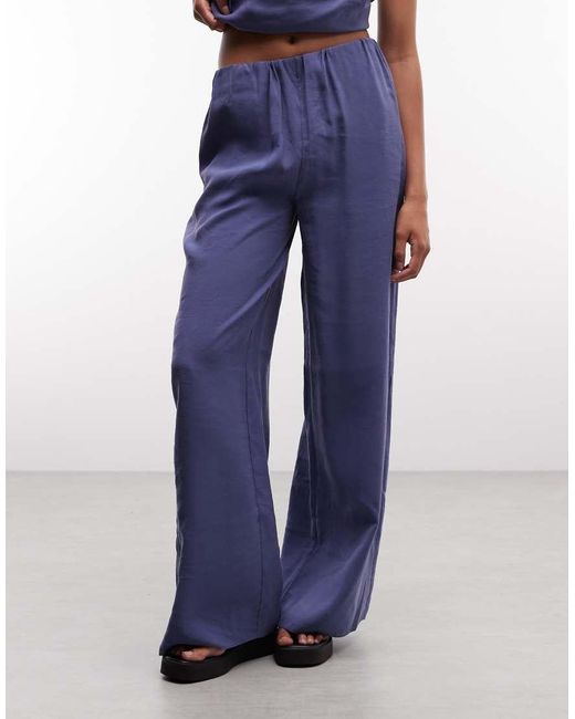 ASOS Blue Pull On Wide Leg Trousers With Split Co-Ord