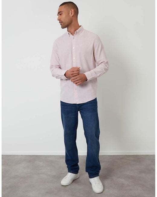 Threadbare Purple Long Sleeve Linen Mix Shirt for men