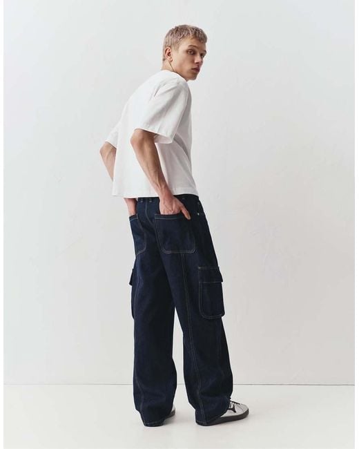 Pull&Bear White Baggy Cargo Jeans for men