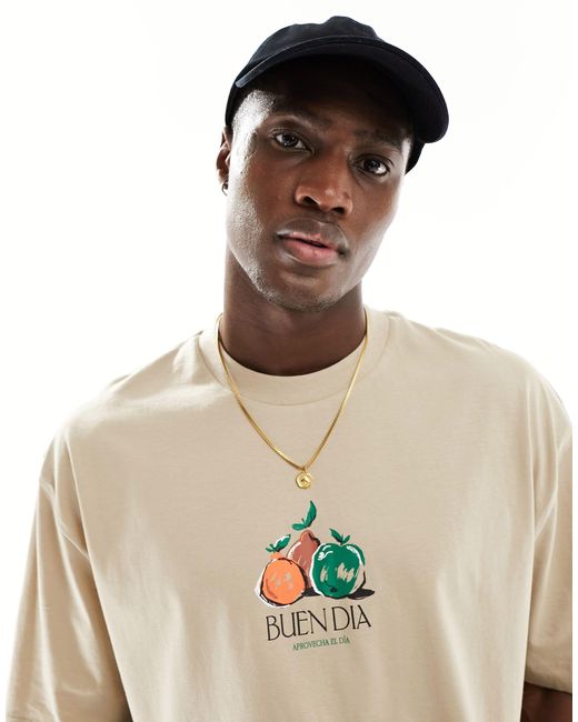 T-shirt oversize avec imprimé fruit sur la poitrine - beige ASOS pour homme en coloris Natural