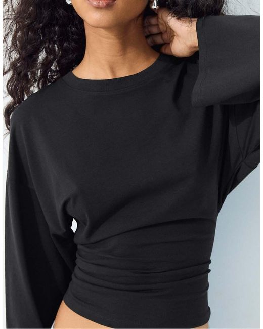 Stradivarius Blue Long Sleeve Fitted Waist T-shirt