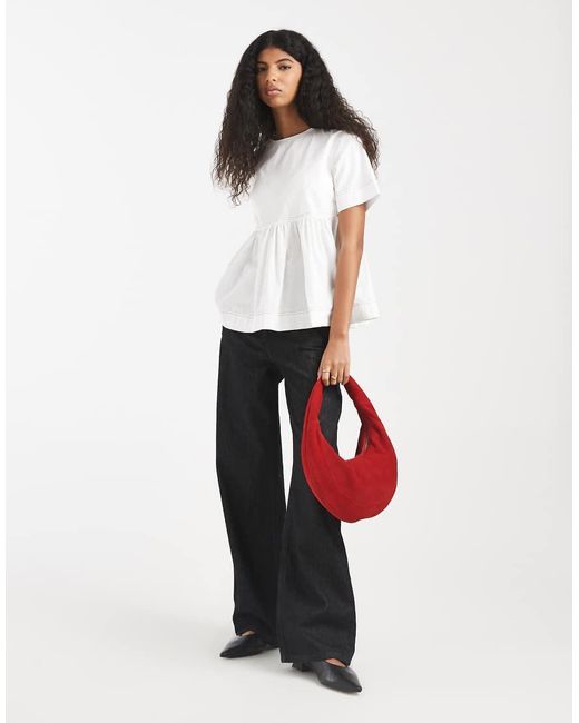 ASOS White Contrast Stitch Peplum Top