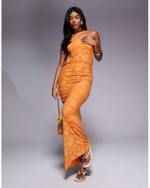 ASOS Orange Mesh Maxi Dress With Draped Back