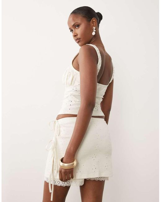 ASOS Natural Broderie Wrap Mini Skort With Lace Trim