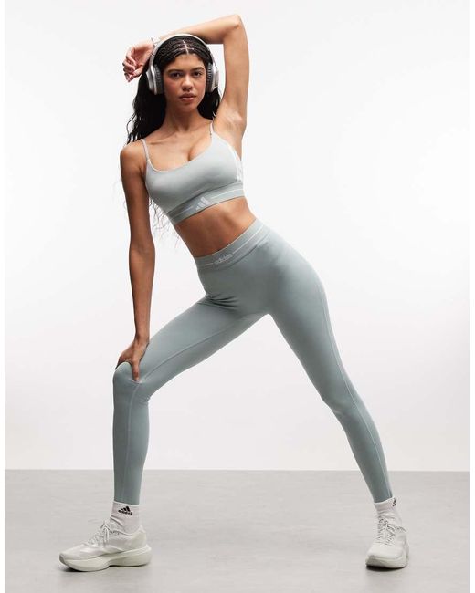 Adidas Originals Gray Adidas Training Hyperglam 3 Stripe Light Support Sports Bra