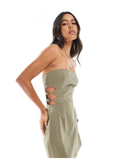 4th & Reckless Metallic Exclusive Linen Look Cotton Bandeau Cut Out Bead Detail Mini Dress