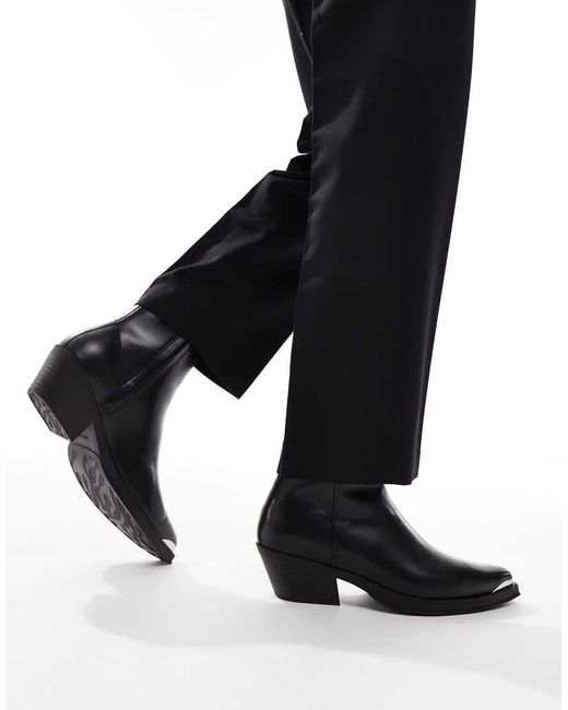 Bershka Black Faux Leather Western Boot for men