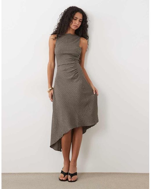 Mango Brown Sleeveless Ruched Midi Dress