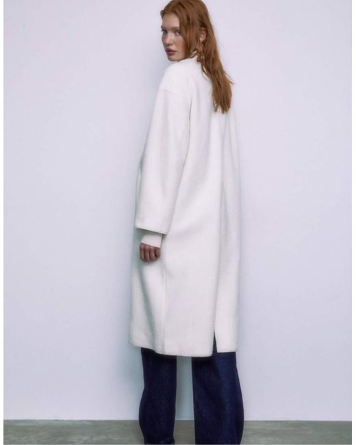 Stradivarius Blue Long Faux Shearling Lined Coat