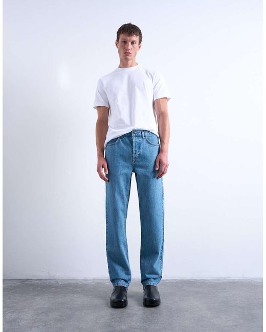 Topman Stijve Jeans Met Rechte Pijpen in het Blue voor heren