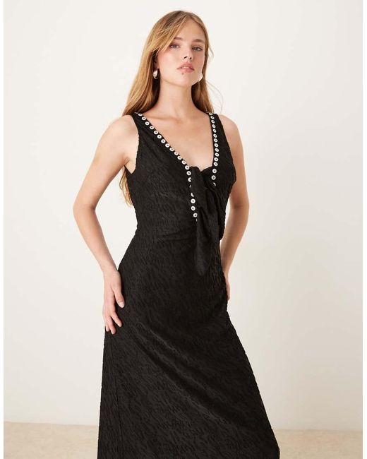 Ghospell Natural Studded Midaxi Dress